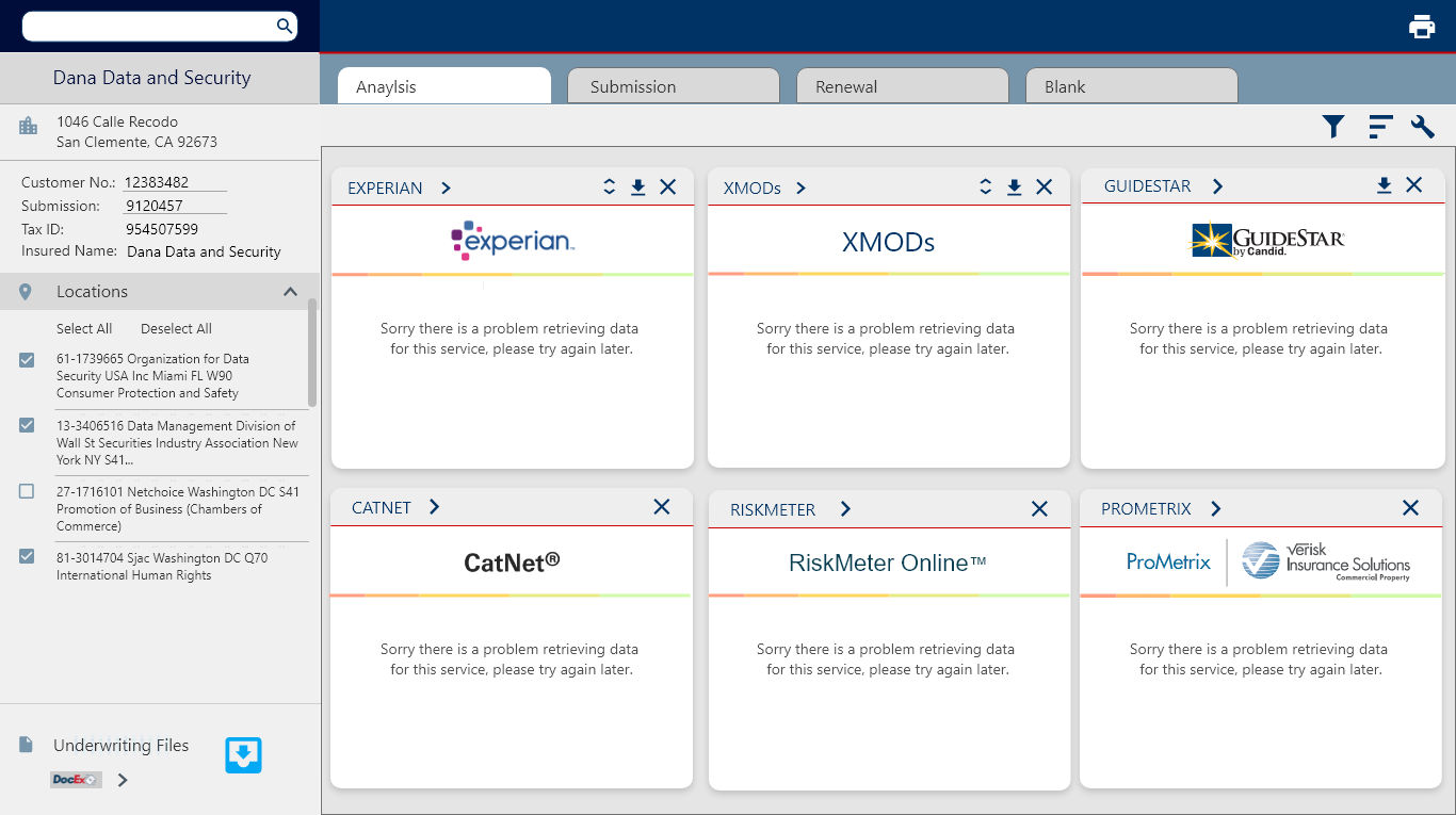 Analysis tab aggregating third-party data services